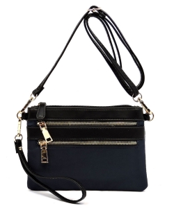 Fashion Zip Nylon Crossbody Clutch Bag Wristlet NP2581 NAVY